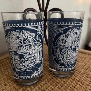 Royal Currier & Ives Blue Glasses Set of 2
